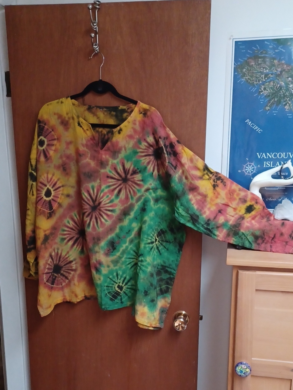 Tie-Dye Boho Pullover Top in Yellow, Green & Pink